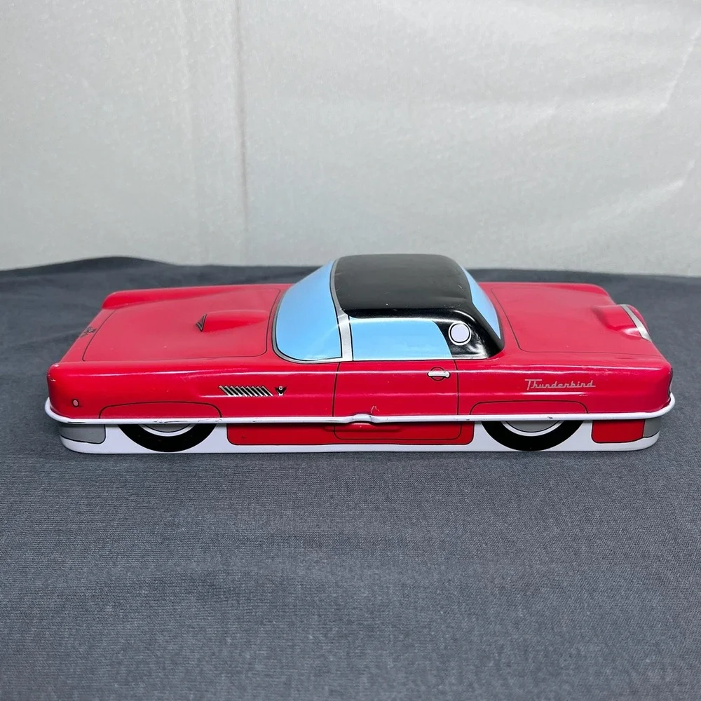 Ford Thunderbird Red Metal Car Storage Tin Pencil Box 8 Inch Vintage Aesthetic